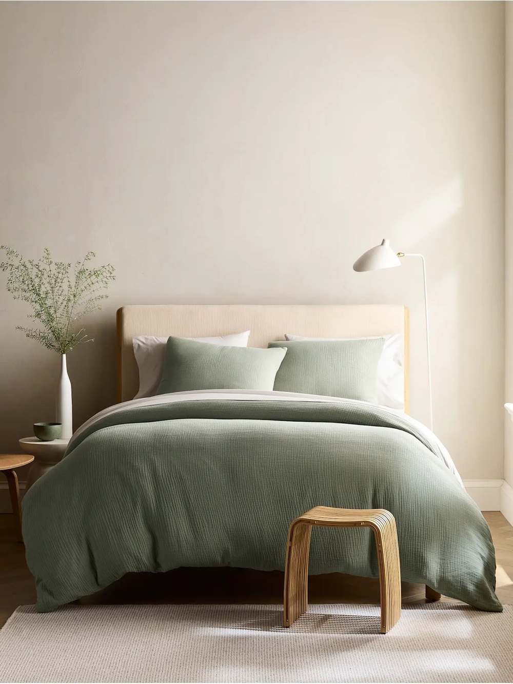 Quince Sage Green Organic Cotton Guaze QUEEN Duvet Cover Set w/ 2 Shams - NEW